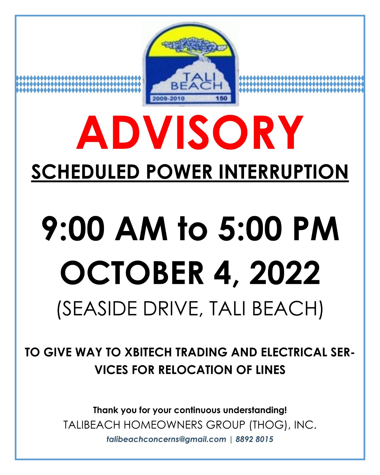POWER INTERRUPTION: October 4, 2022