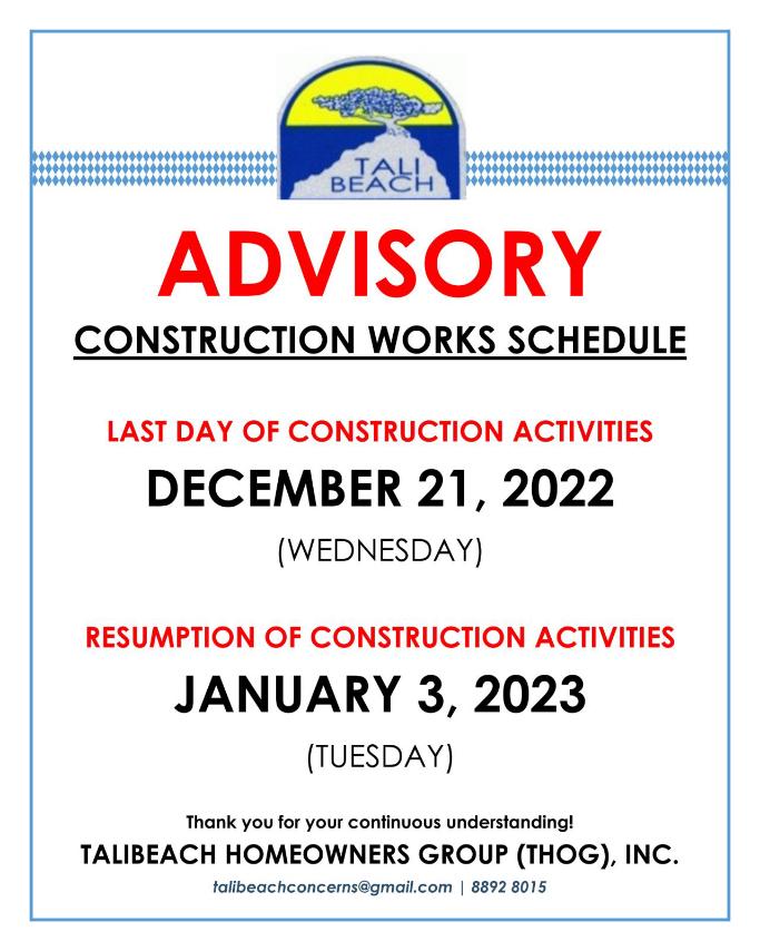 SCHEDULE OF CONSTRUCTION IN TALI
