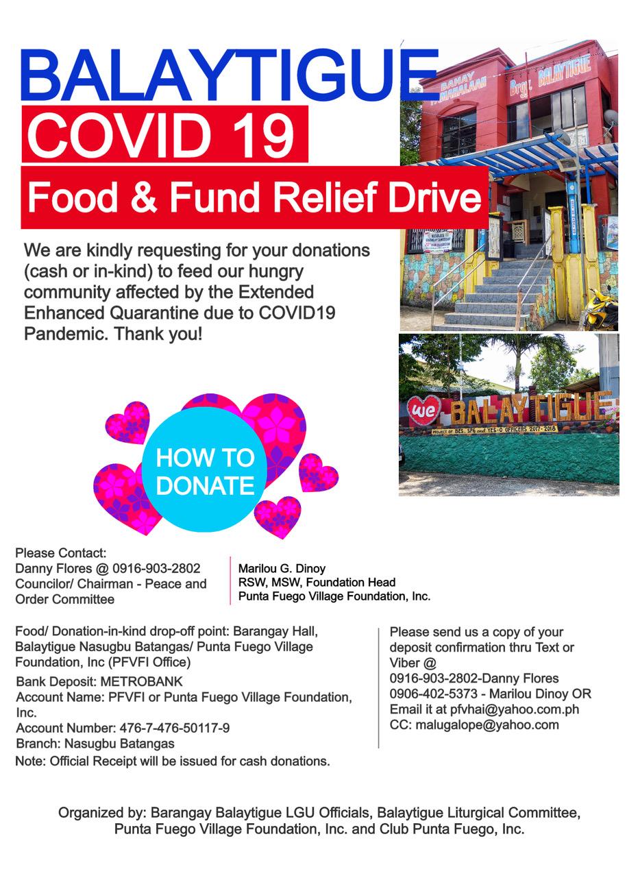 Balaytigue COVID19 Food and Fund Relief Drive